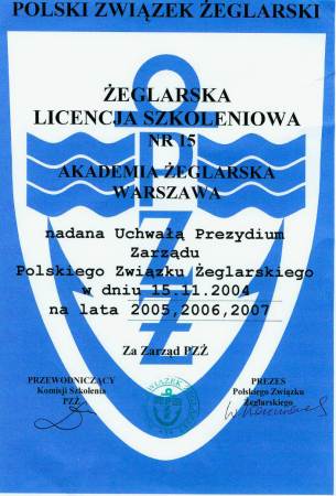 Poprzednia licencja szkoleniowa Związku Żeglarskiego